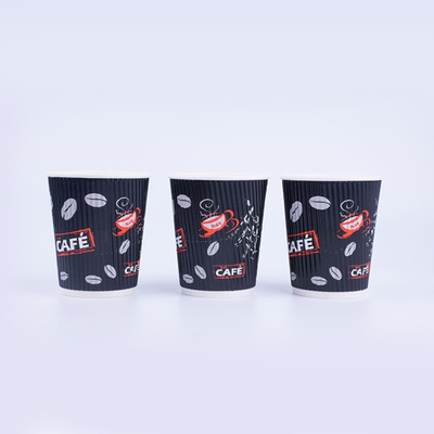 Bruine gegolfde biologisch afbreekbare papieren bekers 14oz koffiekopje voor warme dranken