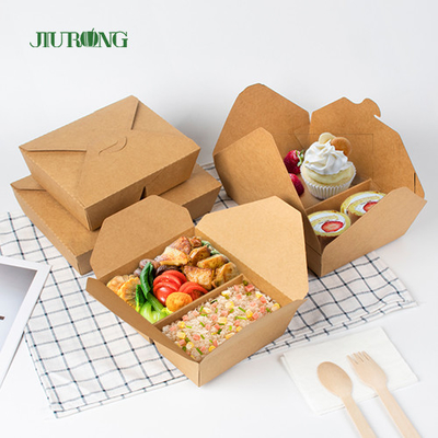 De biologisch afbreekbare Kraftpapier-Document Verpakkende Container van Togo Box Fast Food Takeaway